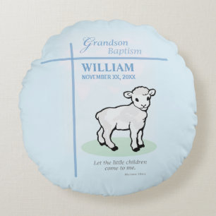 Enkelkind Tauf Blau Lamm Personalisiert Rundes Kissen