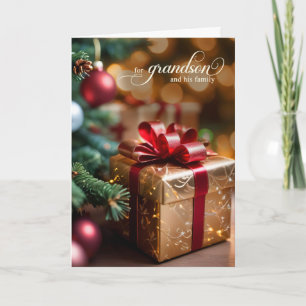 Enkelkind und Familie Weihnachtsbaum und goldenes Feiertagskarte