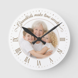 Enkelkinder machen die Zeit süßer Foto römische Zi Runde Wanduhr