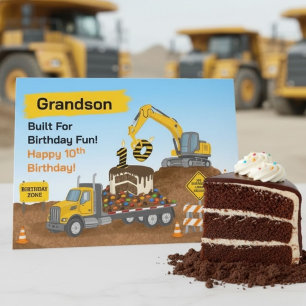 Enkelsohn 10. Geburtstag Baustelle Tieflader Karte