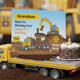 Enkelsohn 11. Geburtstag Baustelle Tieflader Karte