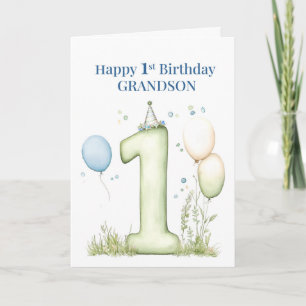 Enkelsohn 1. Geburtstag Blauer Ballon Nummer Eins Karte