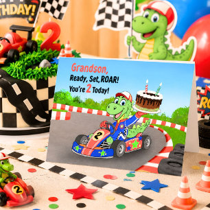 Enkelsohn 2. Geburtstag Dinosaurier-Rennwagen Los  Karte