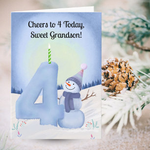Enkelsohn 4. Geburtstag Schneemann mit schneereich Karte