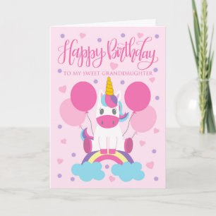 Enkeltochter Unicorn am Geburtstag von Regenbogen Karte