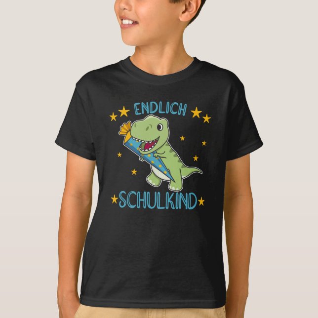 Enlaporation T-Rex Schule Kinder Schule Bag Dinos T-Shirt (Vorderseite)