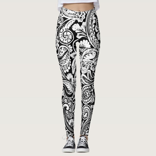 Enormes Schwarzweiss-Paisley Leggings (Vorderseite)