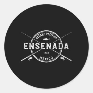 Ensenada Crossed Fishing Rods Runder Aufkleber