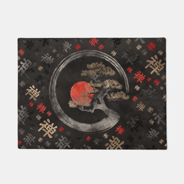 Enso Circle Bonsai Tree on Zen Symbol Muster Fußmatte (Vorderseite)