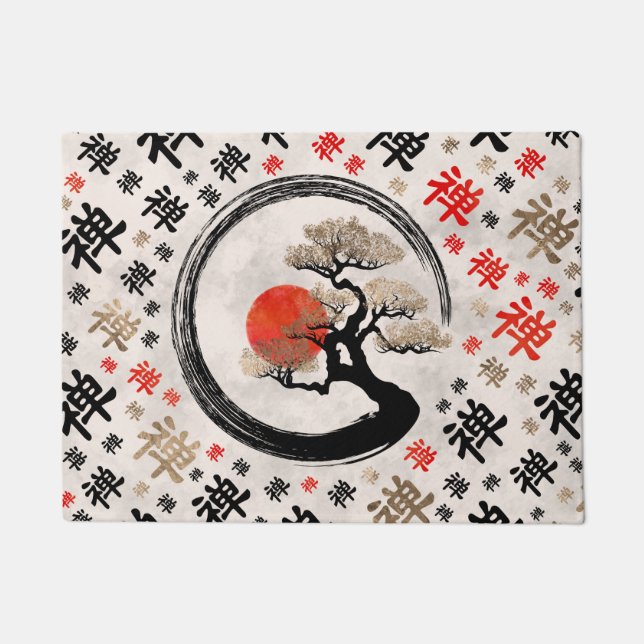 Enso Circle Bonsai Tree on Zen Symbol Muster Fußmatte (Vorderseite)
