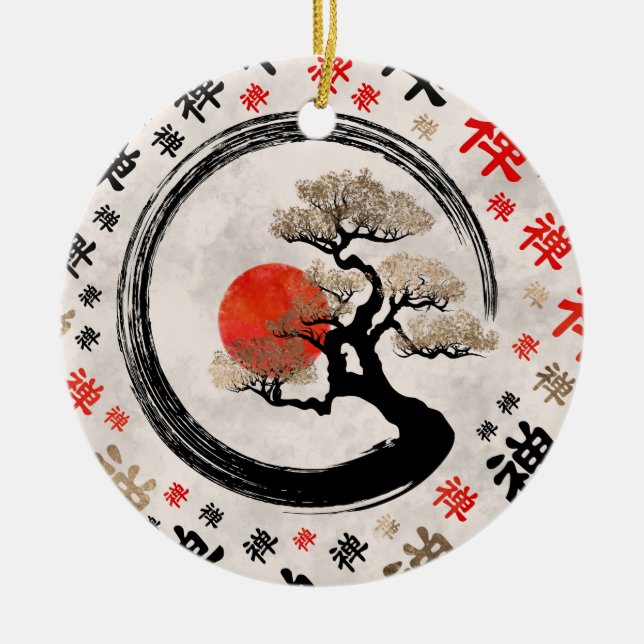 Enso Circle Bonsai Tree on Zen Symbol Muster Keramik Ornament (Vorne)