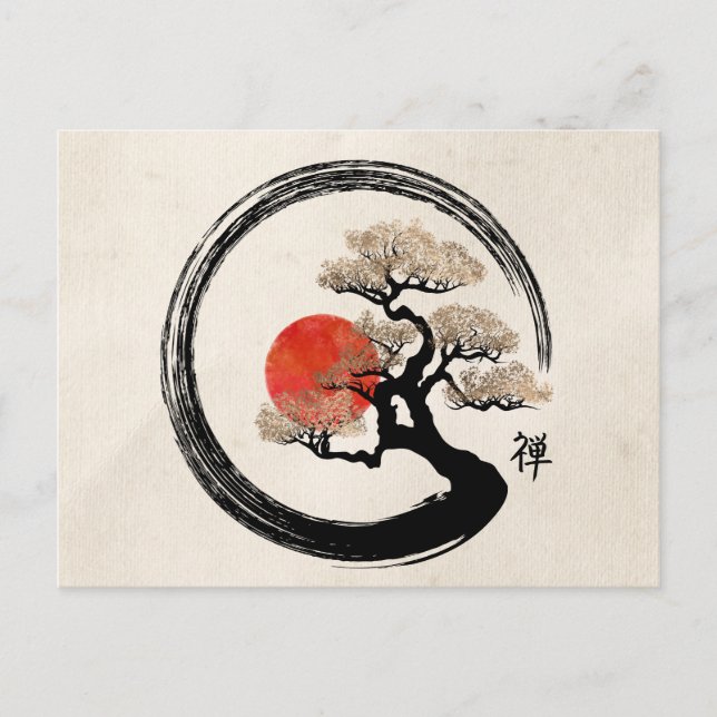 Enso Circle und Bonsai Tree auf Leinwand Postkarte (Vorderseite)