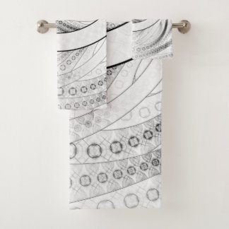 Enso, ein perfekter Schwarzweiss-Zen-Fraktal-Kreis Badhandtuch Set