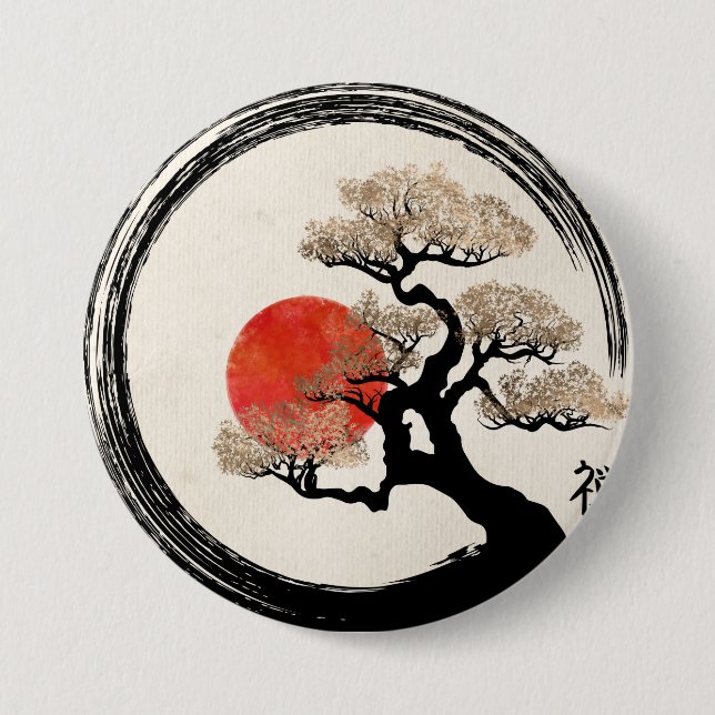 Enso Kreis und Bonsais-Baum auf Leinwand Button (Vorderseite)