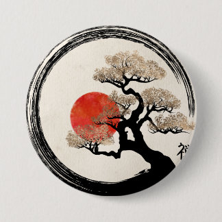 Enso Kreis und Bonsais-Baum auf Leinwand Button