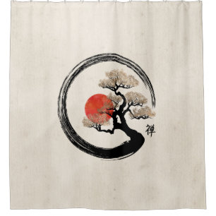 Enso Kreis und Bonsais-Baum auf Leinwand Duschvorhang