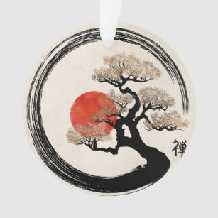Enso Kreis und Bonsais-Baum auf Leinwand Ornament