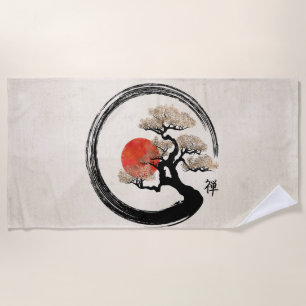 Enso Kreis und Bonsais-Baum auf Leinwand Strandtuch
