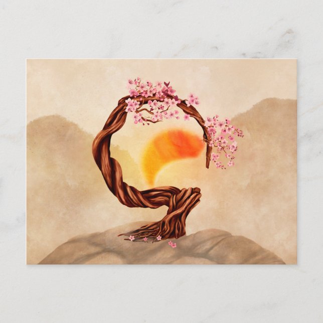 Enso Zen Blühende Sakura Bonsai Postkarte (Vorderseite)