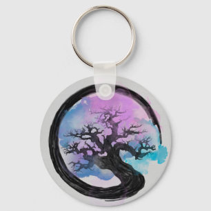 Enso Zen Circle and Bonsai Tree Alcohol Ink Schlüsselanhänger