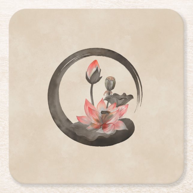 Enso Zen Circle and Lotus Rechteckiger Pappuntersetzer (Vorderseite)