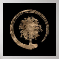 Enso Zen Circle and Tree - Gold auf schwarz