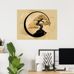 Enso Zen Circle Bonsai - Goldener Sonnenaufgang Poster