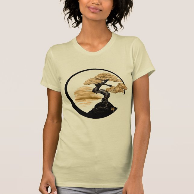 Enso Zen Circle Bonsai - Goldener Sonnenaufgang T-Shirt (Vorderseite)