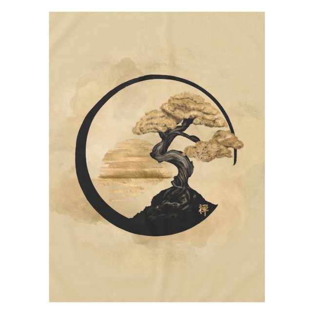 Enso Zen Circle Bonsai - Goldener Sonnenaufgang Tischdecke (Vorderseite)