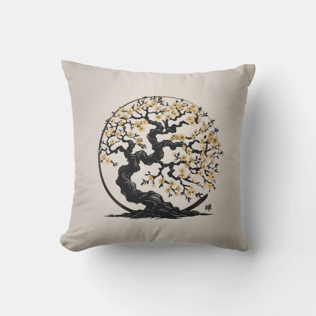 Enso Zen Circle Sakura Kissen (Vorderseite)