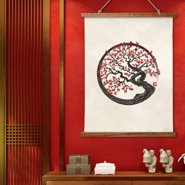 Enso Zen Circle Sakura Wandteppich Mit Holzrahmen (Von Creator hochgeladen)