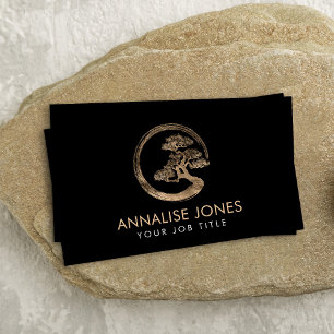 Enso Zen Circle und Bonsai Tree Gold auf schwarz Visitenkarte