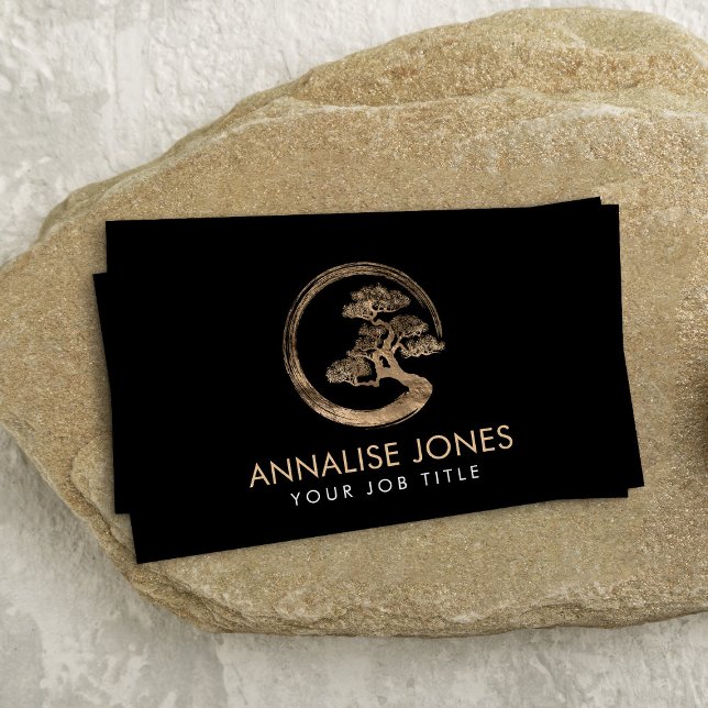 Enso Zen Circle und Bonsai Tree Gold auf schwarz Visitenkarte (Von Creator hochgeladen)
