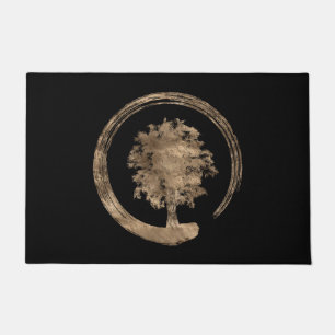 Enso Zen-Kreis und Baum - Gold auf Schwarzem Fußmatte