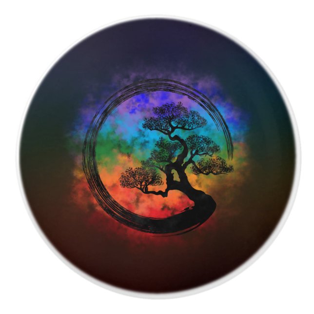 Enso-Zen-Kreis und Bonsai-Baumnebel Keramikknauf (Vorderseite)