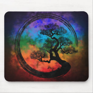 Enso-Zen-Kreis und Bonsai-Baumnebel Mousepad