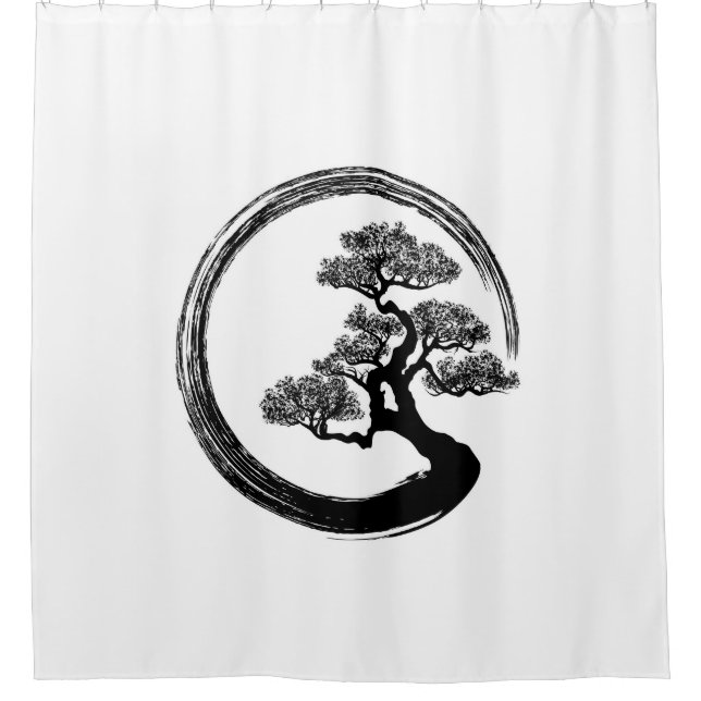 Enso Zen-Kreis und Bonsais-Baum Duschvorhang (Vorderseite)