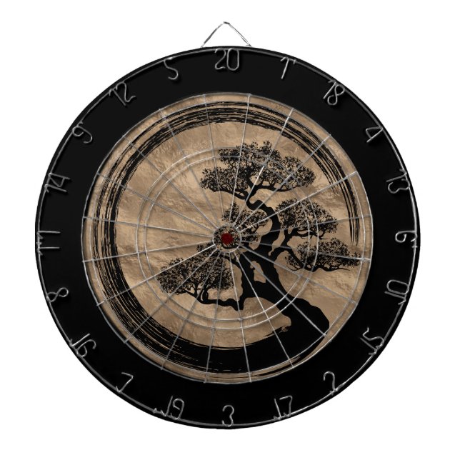 Enso Zen-Kreis und Bonsais-Baum-Gold Dartscheibe (vorne)