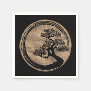 Enso Zen-Kreis und Bonsais-Baum-Gold Serviette