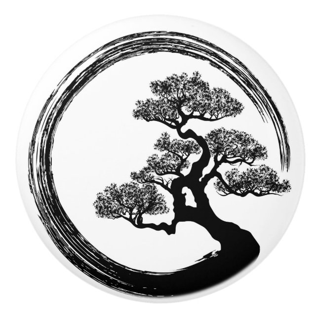 Enso Zen-Kreis und Bonsais-Baum Keramikknauf (Vorderseite)