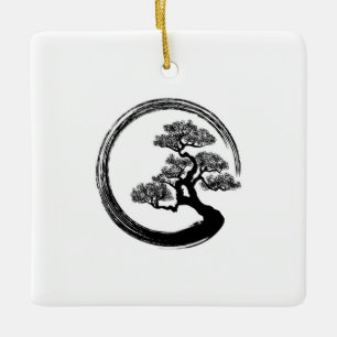 Enso Zen-Kreis und Bonsais-Baum Keramikornament