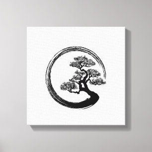 Enso Zen-Kreis und Bonsais-Baum Leinwanddruck