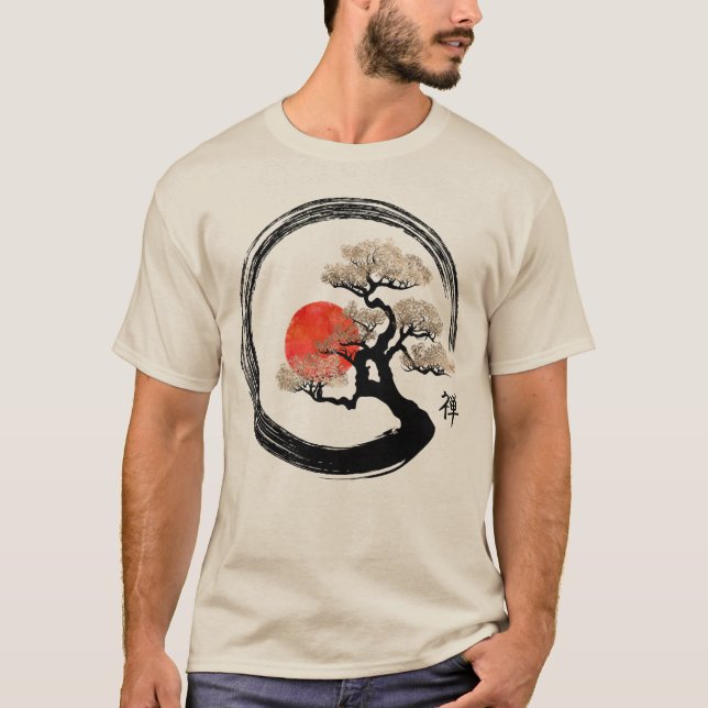 Enso Zen-Kreis und Bonsais-Baum T-Shirt (Vorderseite)