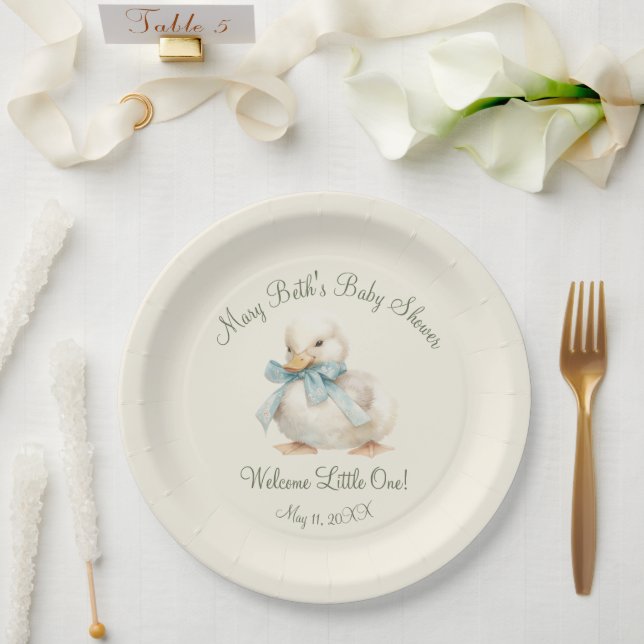 Entchen mit Band Baby Shower Papier  Pappteller (Hochzeit)