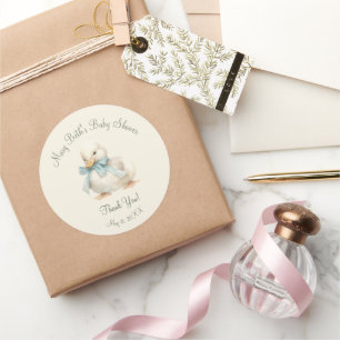 Entchen mit Band Baby Shower Papier Runder Aufkleber