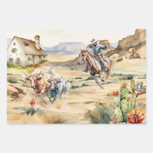 Entcoupage der Western - Cowboy-Outdoor-Landwüste Geschenkpapier Set