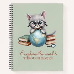 "Entdecke die Welt durch Bücher" Niedlich Kitten Notizbuch