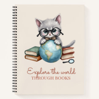 "Entdecke die Welt durch Bücher" Niedlich Kitten Notizbuch