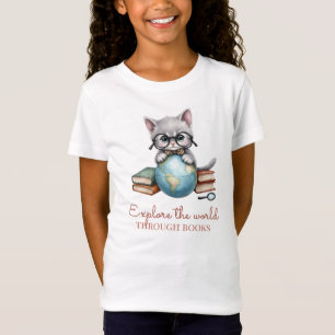 "Entdecke die Welt durch Bücher" Niedlich Kitten T-Shirt