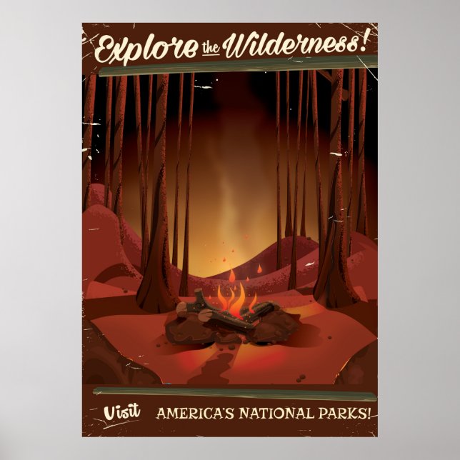 Entdecke die Wildnis! Campfeuerplakat Poster (Vorne)
